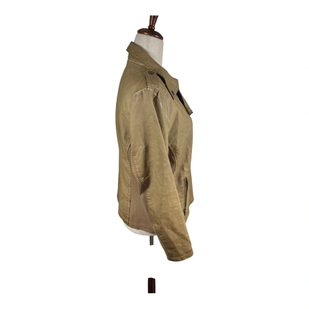 Sebby Faux Leather Moto Jacket XL Taupe Tan w/ Stretch Knit Sides - Picture 4 of 9